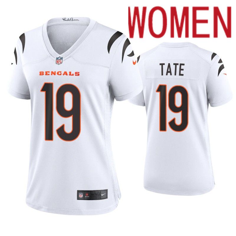 Women Cincinnati Bengals #19 Auden Tate Nike White Game NFL Jersey->women nfl jersey->Women Jersey